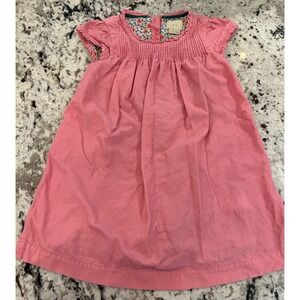 Mini Boden 4-5yr Dress Pink Corduroy BabyWale Pintuck Short Sleeve Lined Ruffles